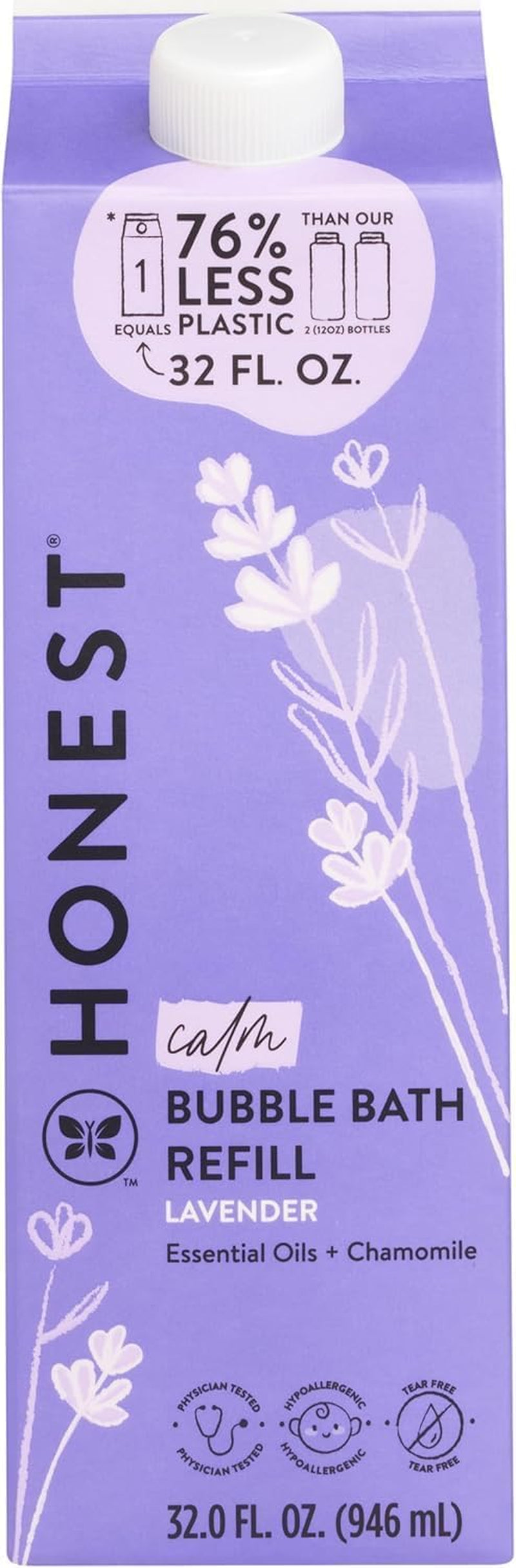 The Honest Company Foaming Bubble Bath Refill, Lavender Calm Scent, Tear-Free, Hypoallergenic, Naturally Derived, Gentle for Baby, 32 Fl Oz