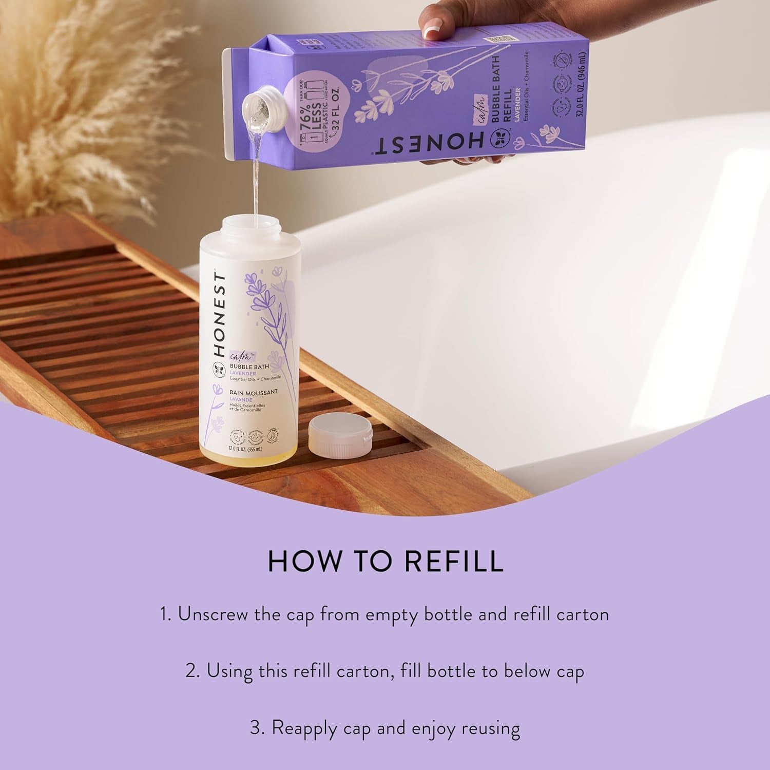 The Honest Company Foaming Bubble Bath Refill, Lavender Calm Scent, Tear-Free, Hypoallergenic, Naturally Derived, Gentle for Baby, 32 Fl Oz