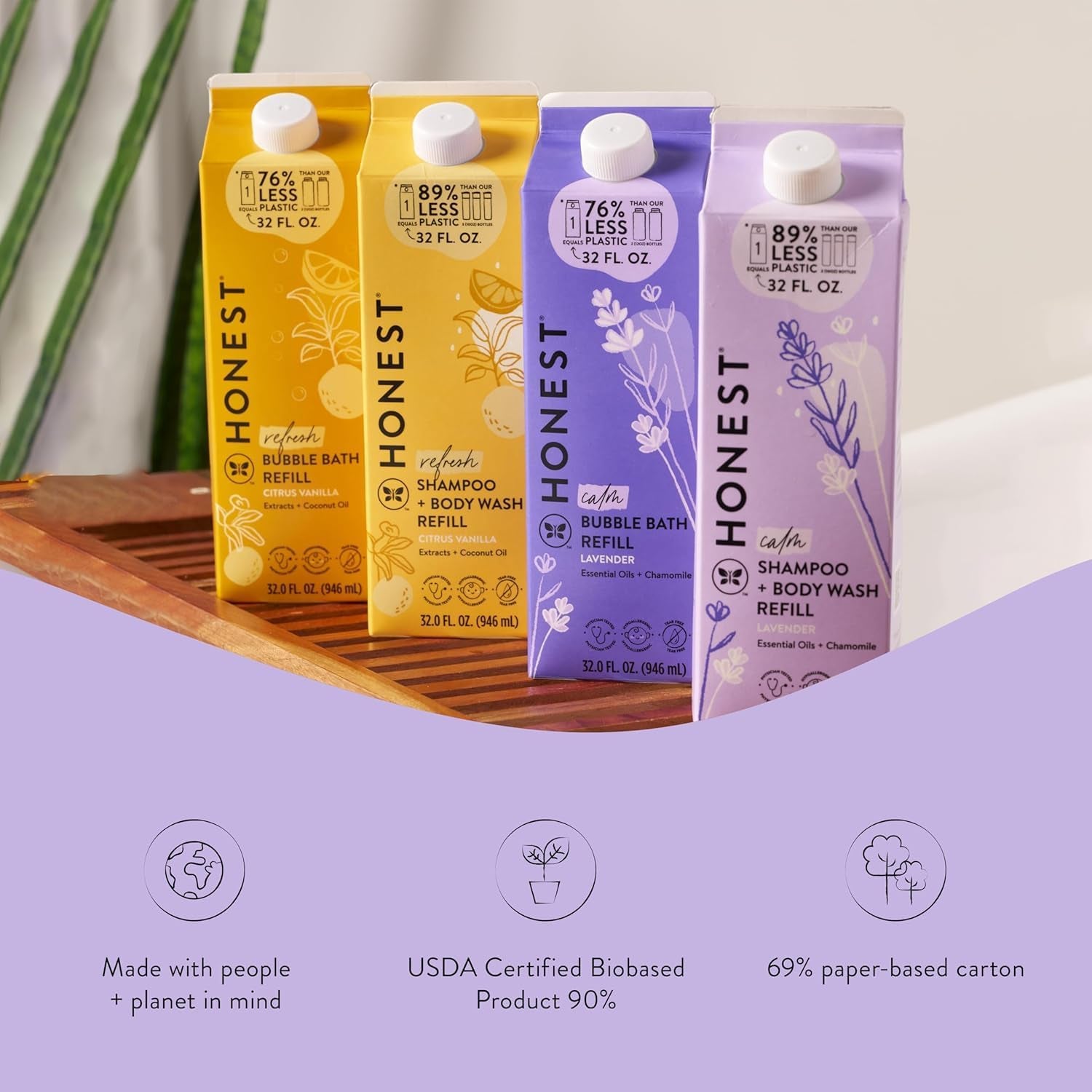 The Honest Company Foaming Bubble Bath Refill, Lavender Calm Scent, Tear-Free, Hypoallergenic, Naturally Derived, Gentle for Baby, 32 Fl Oz